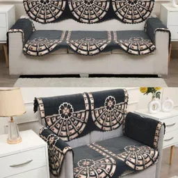 Fashion Throw Grey & Brown Striped Jacquard Sofa Cover With Arms-13