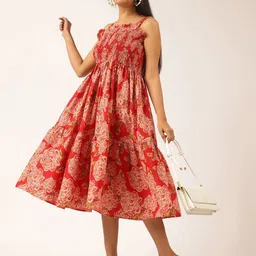KALINI Floral Print Shoulder Straps Fit & Flare Dress-image-39