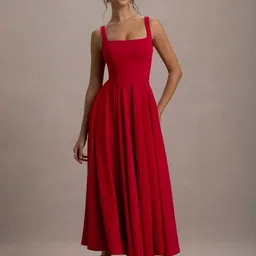 WANQUILA Women Red Satin Sleeveless A Line Maxi Dress-picture-23