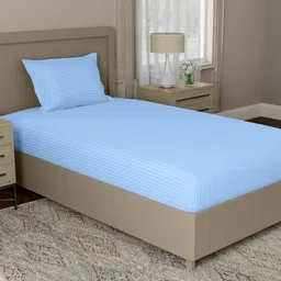 home expressions Blue Striped 210 TC Satin Single Bedsheet Set 1.5 m X 2.29 m-picture-11