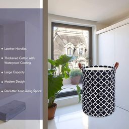 House of Quirk Thickened X Large  Sized Laundry Basket with Durable Leather Handle - Black image 5