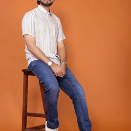 BLYNK Men Striped, Geometric Print Casual Yellow, Grey, White Shirt-image-101