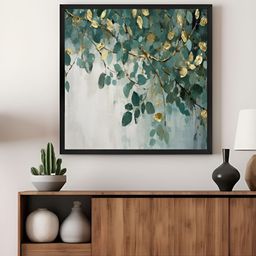 999Store Green & Gold-Toned Canvas Elegant Leaf Wall Art-image-95