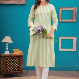 Sarai Striped Notch-Neck Cotton Straight Kurta-picture-15