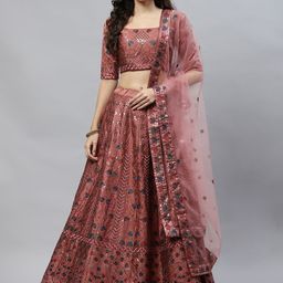 SHUBHKALA Rust Red Embroidered Semi-Stitched Lehenga & Unstitched Blouse With Dupatta-picture-13