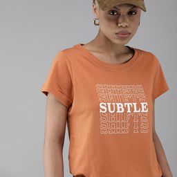 The Roadster Lifestyle Co Women Rust Orange Typography Printed Pure Cotton T-shirt-picture-12