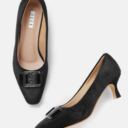 ELLE Women Buckle Detail Velvet Finish Slim Heel Pumps-12