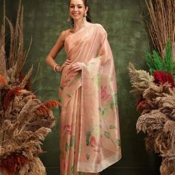 Silk Land Peach Floral Printed Saree-picture-48