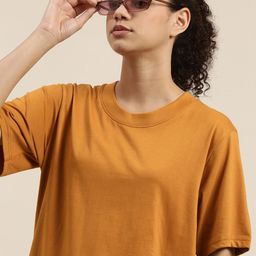 DILLINGER Women Mustard Yellow Pure Cotton Loose Pure Cotton T-shirt-picture-15