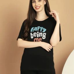 Kanvin Black Cotton Printed T-Shirt-image-12