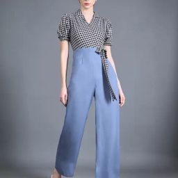 Miss Chase Blue Crepe Checks Jumpsuit-picture-35