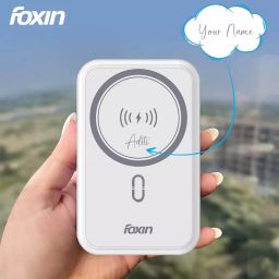 Foxin All-in-One Mag Pro 10000 mAh White Magsafe Wireless Power Bank with Built-in Cables & Adjustable Metallic Stand image 2