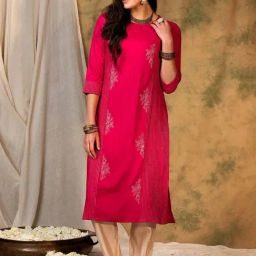 Indo Era Pink Embroidered Straight Kurta-image-26