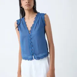 Bombay Paisley by Westside Indigo Scallop Detailed Cotton Top-picture-24