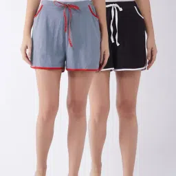 Miss Chase Grey & Black Cotton Shorts - Pack Of 2-image-24