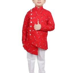 SG Yuvraj Kids Red & White Printed Kurta with Pyjama-image-8