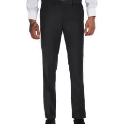 Arrow Charcoal Regular Fit Self Pattern Flat Front Trousers-picture-12