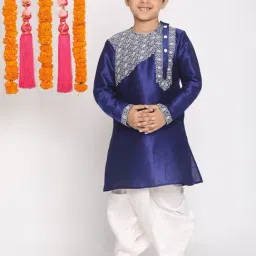 VASTRAMAY Kids Blue & White Embroidered Kurta Set-picture-27