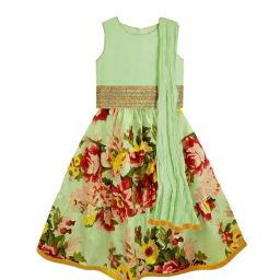A.T.U.N. Sea Green Floral Print Lehenga with Blouse & Dupatta-picture-26