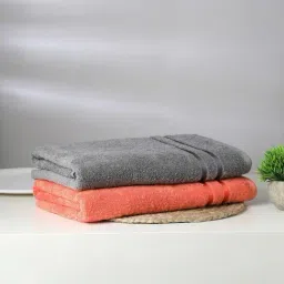 Spaces Atrium Self Red & Green 500 GSM Cotton Bath Towel - Set of 2-0
