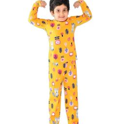LilPicks Kids Mustard Cotton Printed Full Sleeves T-Shirt Set-picture-2