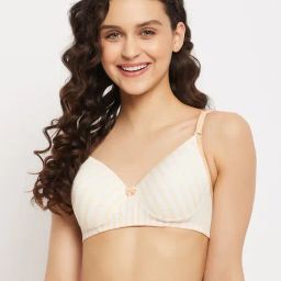Clovia Off White Striped Full Coverage Non-Wired T-Shirt Bra-image-60