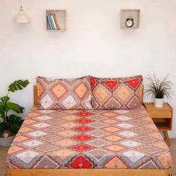 Ariana Brown & Red Microfibre 144 TC Queen Bedsheet With 2 Pillow Covers-image-15