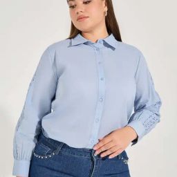 Styli Plus Size Light Blue Cotton Regular Fit Shirt-image-48
