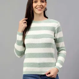 Cantabil Green & White Striped Sweater-picture-6