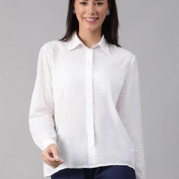 Oxolloxo White Cotton Self Design Shirt-image-89