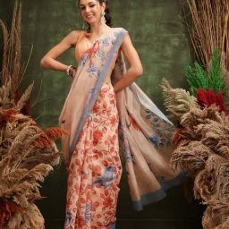 Silk Land Beige Floral Printed Saree-image-68