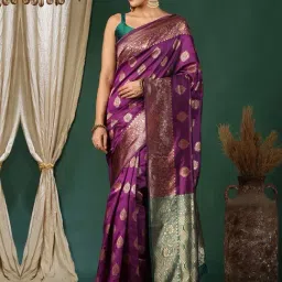Satrani Purple Silk Blend Woven Saree With Unstitched Blouse-picture-49