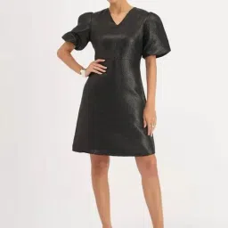 SALT Attire Black Rebel V-Neck Puff Sleeve Dress-image-23