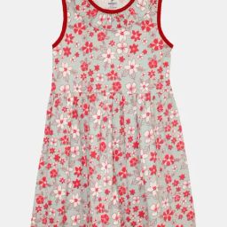 Kiddopanti Kids Grey & Red Cotton Floral Print Dress-image-81