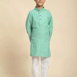 Pro-Ethic Style Developer Boys Turquoise Cotton Printed Full Sleeves Kurta Sets-49