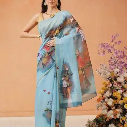 Silk Land Blue Printed Saree-image-81