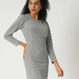 Globus Silver Textured A Line Dress-image-77