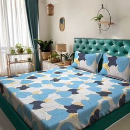 KLOTTHE Blue Floral Printed 300 TC Bedsheet With 2 Pillow Covers 2.50 m x 2.25m-image-84
