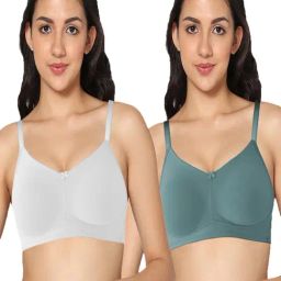 IN CARE Olive & White Non-Wired Full Coverage T-Shirt Bra - Pack of 2-image-1