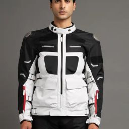 Royal Enfield Light Grey Regular Fit Cross Roader Biker Jacket-image-94