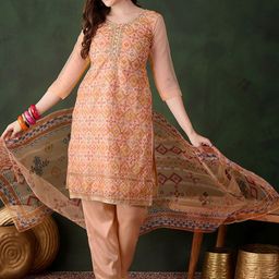 SHADOW & SAINING Floral Printed Beads And Stones Organza Unstitched Dress Material-image-61