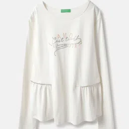 United Colors of Benetton Girls White Cotton Printed Top-picture-8