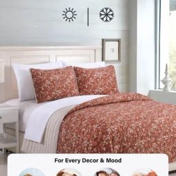 modern threads Modern Thread Queen Size Coral Quilted Bedspread with Set of 2 Pillow Shams image 2