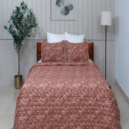 Modern Thread Twin Size Coral Quilted Bedspread with 1 Pillow Shams-26