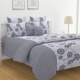 Swayam White Cotton Abstract King Bed Sheets 2 Pillow Covers-picture-33