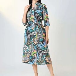 Showoff Green Cotton Regular Fit Printed Dress-image-35