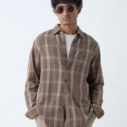WES Casuals by Westside Dark Brown Checks Relaxed-Fit Cotton Shirt-picture-31