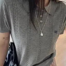 KPOP Women Shirt Collar Short Sleeves Top-image-98