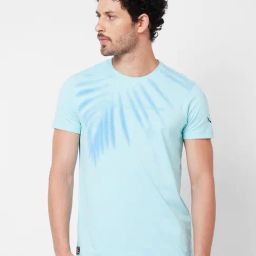 Spykar Light Blue Slim Fit Printed Crew T-Shirt-image-67
