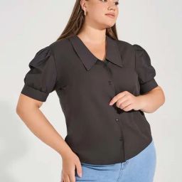 Styli Plus Size Black Cotton Regular Fit Shirt-image-27